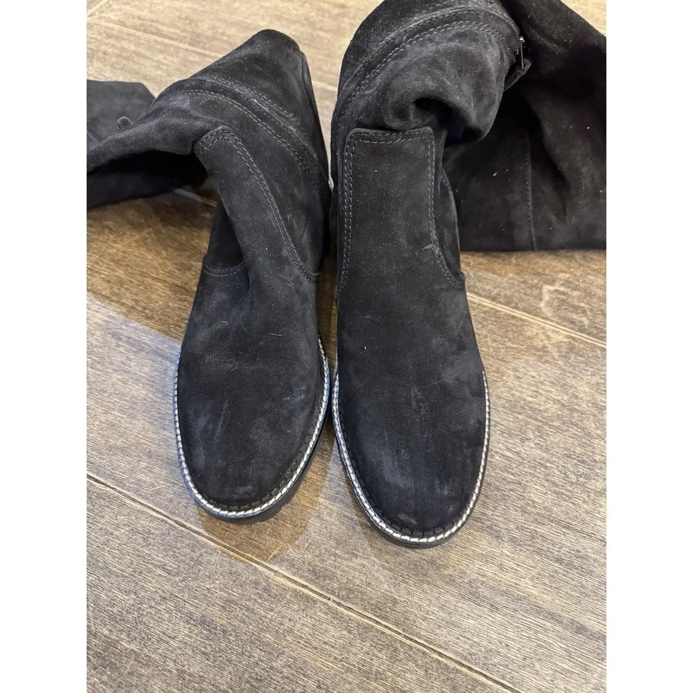 Tory Burch Black Suede Logo Miller Over the Knee Tall Logo Boot Shoes Size 7.5